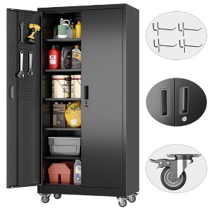 SUXXAN 72"H Metal Storage Cabinet with Wheels and Pegboard, 4 Adjustable Shelves and Lockable Door for Garage,Required Assembly - 1 of 4