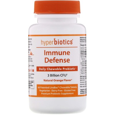 Hyperbiotics Immune Defense, Natural Orange, 3 Billion CFU, 60 Chewable Tablets, Probiotics