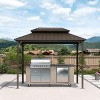 PURPLE LEAF Patio Hardtop Brown Grill Gazebo Metal Roof with 2 Side Shelves Deck Yard Tent Aluminum Garden Outside Sun Shade Outdoor BBQ Canopy - 3 of 4