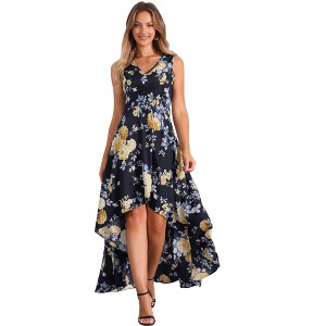 INSPIRE CHIC Women's Casual V Neck Floral Print Belt Sleeveless Maxi Dress - 1 of 4