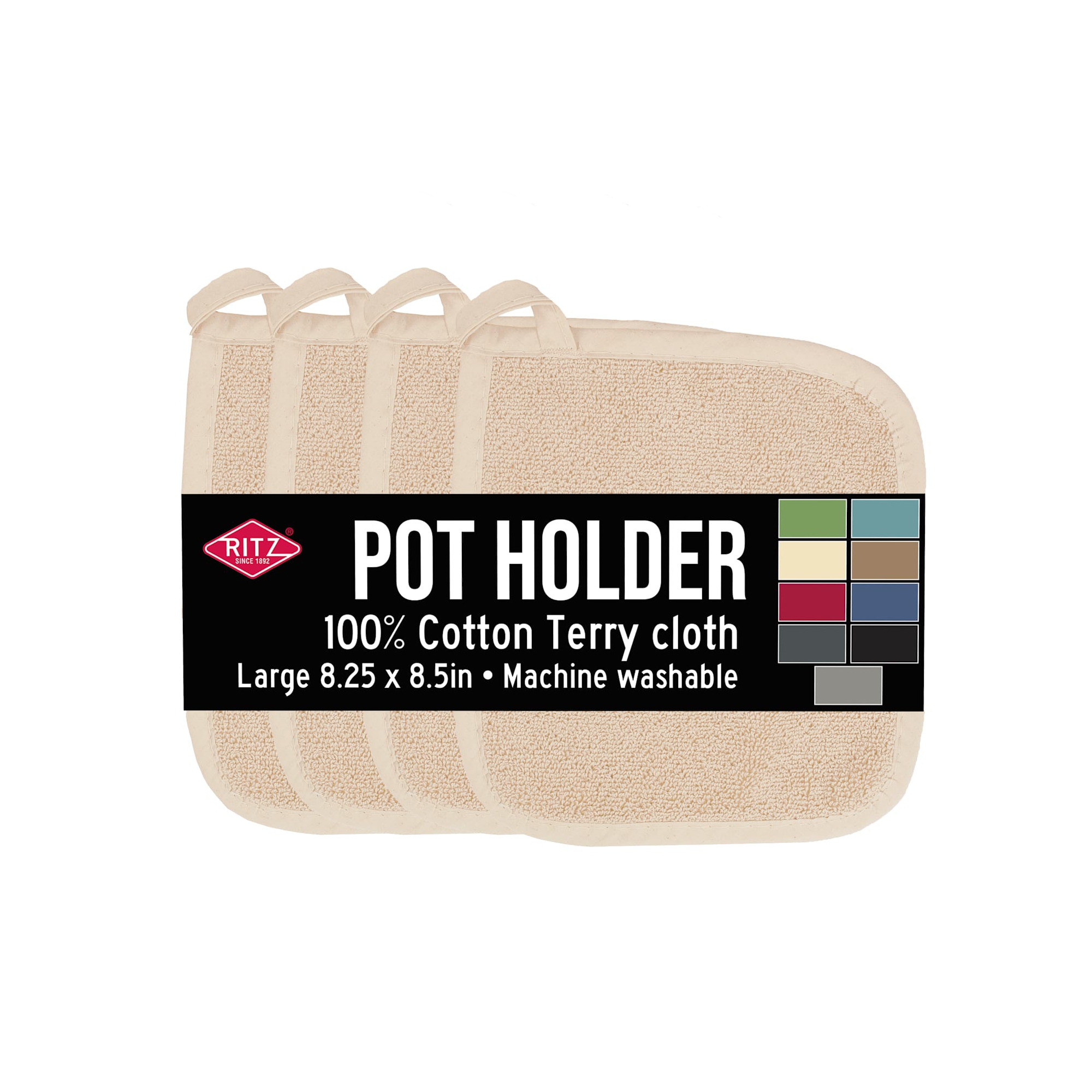 John Ritzenthaler Co. Ritz 4-Pack Terry Pot Holder Set, Latte
