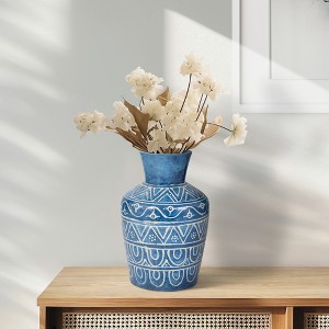 Terracotta Decorative Vase - Handcrafted Pottery with Geometric Pattern - Ceramic Home Accent for Living Room, Bedroom, Office - Rustic Boho Style - 1 of 4