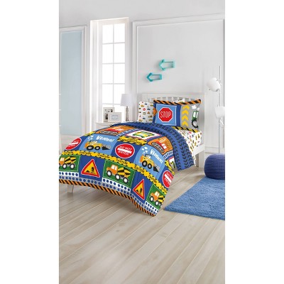 Under Construction Blue Microfiber Full Bed in a Bag Set