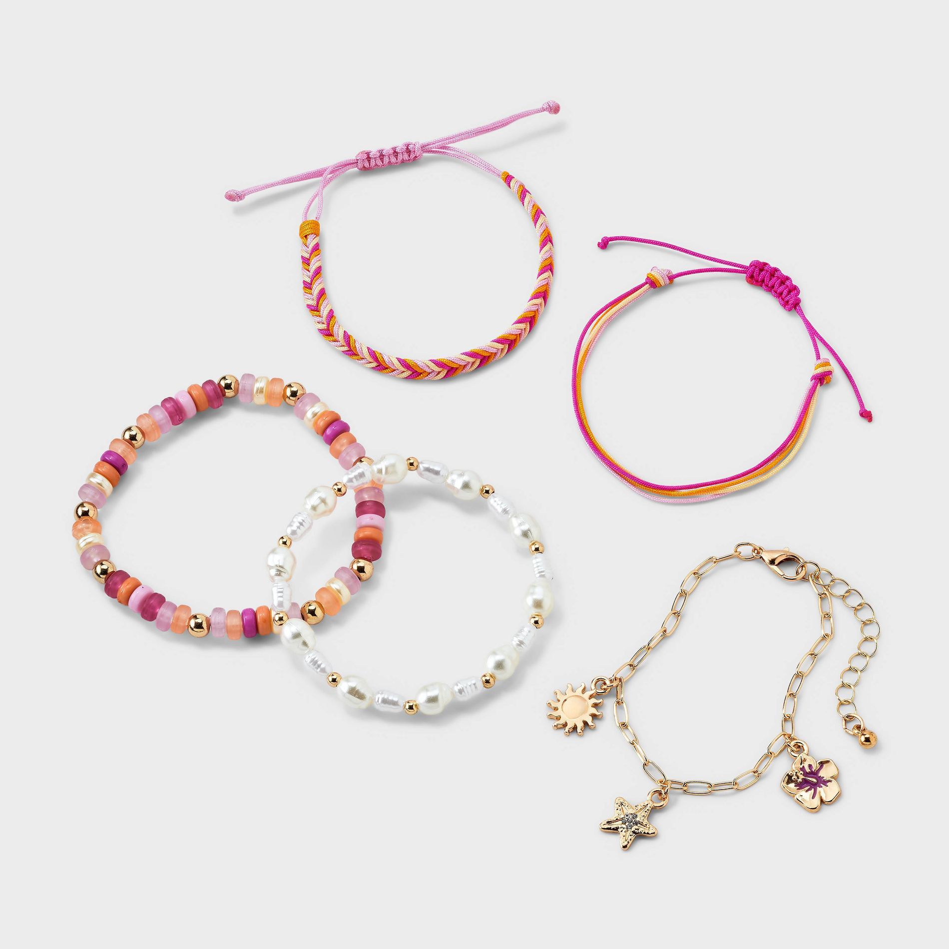 Girls' 5pk Sun and Hibiscus Flower Charm Bracelet Set - art class™ Pink