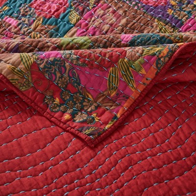 Jewel-Toned Floral Kantha Quilted Twin-XL Bedding Set