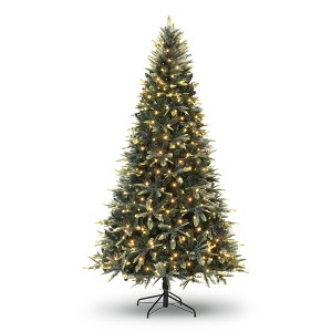 Pre-Lit Artificial Christmas Tree, 450 Warm White LED Lights, Pencil Christmas Tree, Foldable Metal Stand, for Party, Office - 1 of 4