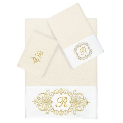 Linum Home Textiles 100% Turkish Cotton MONICA Gold Thread 3PC Embellished Towel Set