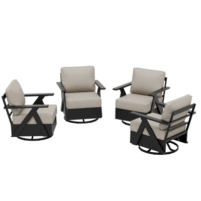 EAGLE PEAK Urban Slate Modern Swivel Rocker Patio Chair Set of 4 with Thick Cushions, Black/Beige