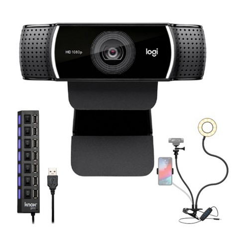 Logitech C922 Pro Stream Webcam 1080P Camera with USB Hub and Selfie Ring  Light