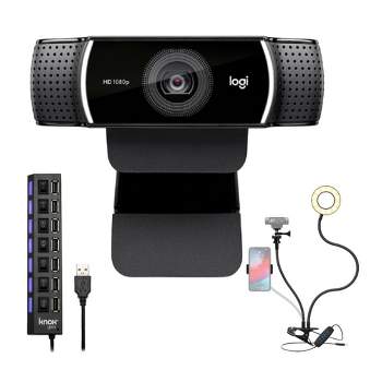 Logitech C922 Pro Stream Webcam 1080P Camera with USB Hub and Selfie Ring Light