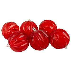 Northlight Set of 6 Transparent Red Rhombus Cut Shatterproof Christmas Ball Ornaments 3" - 1 of 4