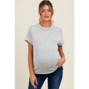 Pinkblush Heather Grey Ribbed Exposed Seam Maternity Short Sleeve Top - 1 of 4