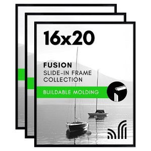 Americanflat 16x20 Picture Frame with Polished Front Cover - Set of 3 - Slide-In Photo Frame with Buildable Molding - Fusion Collection - Black - 1 of 4