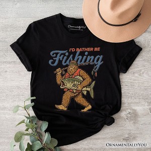 I’d Rather Be Fishing Bigfoot T-Shirt, Funny Sasquatch Fishermen Tee Black S - 1 of 4