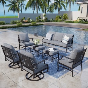 Captiva Designs 7pc Metal Patio Outdoor Conversation Set with Swivel Grid-back Chairs, Ottomans for Garden, Poolside, Backyard - 1 of 4