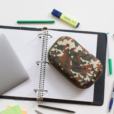 Green Camo Polyester Zippered Pencil Box