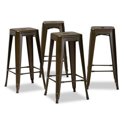 4pc Horton Gunmetal Metal Stackable Barstool Set Gun Metal - Baxton Studio