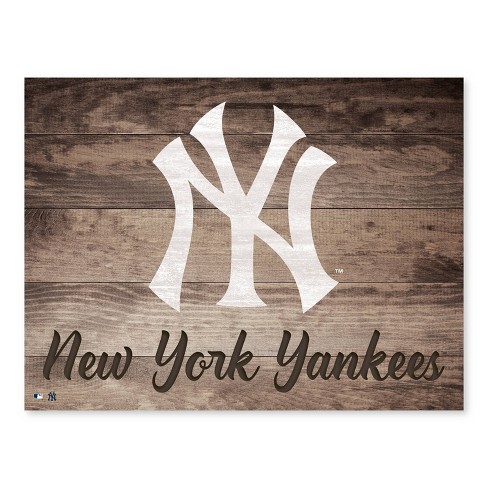 Mlb New York Yankees Logo Plank Script Wooden Wall Art Target