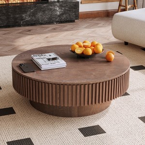 Round Coffee Table with Hidden Storage, Minimalist Fluted Accent Table Center Table - ModernLuxe - 1 of 4