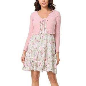 WallFlower Women's Leona Strappy Midi Tiered Rayon Challis Dress With Long Sleeve Cardigan - 1 of 3
