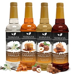 Syruvia Coffee Flavors Variety Pack: Vanilla, Caramel, Hazelnut, and Brown Sugar Cinnamon 25.4 fl oz Syrup - 1 of 4