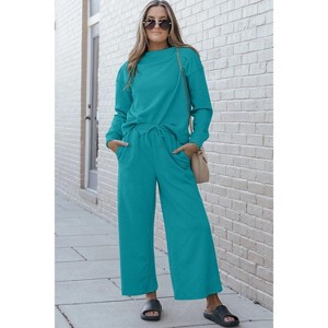 I am a Fashion Junky Double Take Full Size Textured Long Sleeve Top and Drawstring Pants Set - 1 of 4