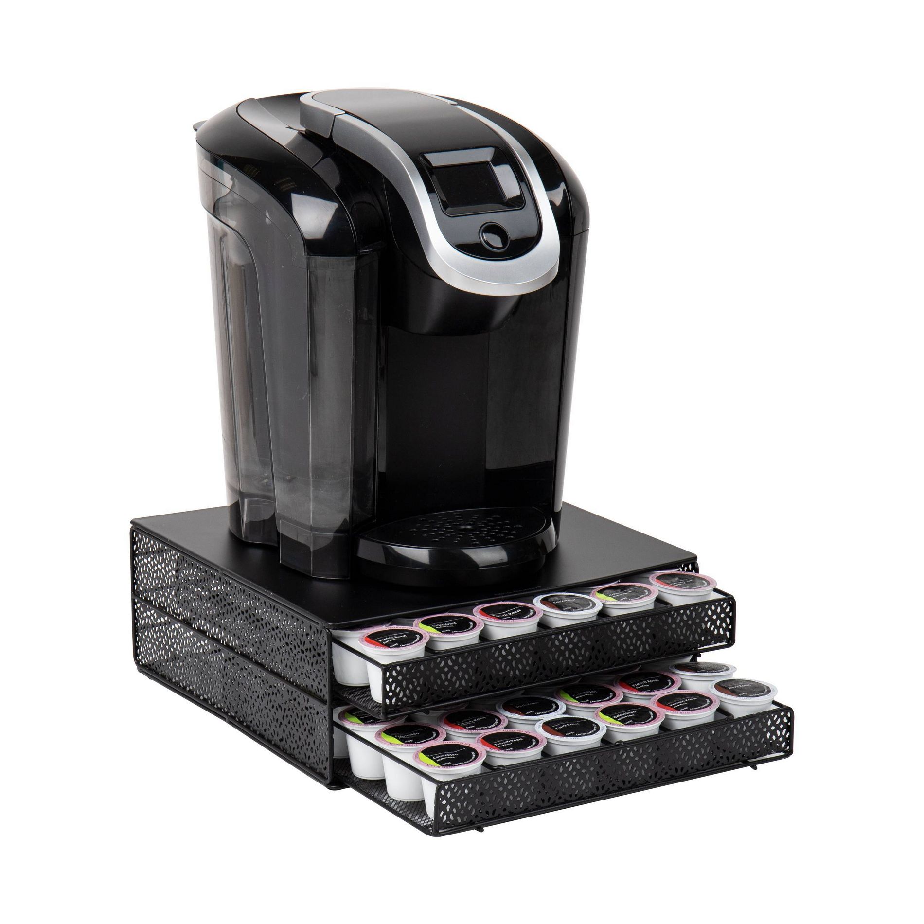 Mind Reader Single-Serve Coffee Pod Organizer with 2 Drawers 72 Pod Capacity Metal Mesh: Coffee Bar Accessories Storage