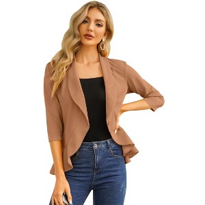 Women's 3/4 Sleeve Cropped Blazer Lightweight Open Front Cardigan Jacket for Business Causal - 1 of 4