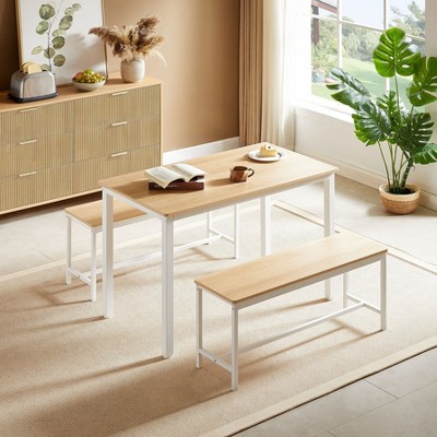 NicBex Dining Table Set for 4 Dining Room Table Set Bar Table with 2 Dining Benches Counter Height Dining Table Set for Dining Room