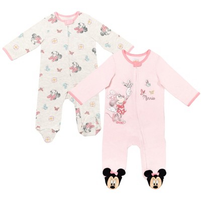 Mickey Mouse & Friends Minnie Mouse Newborn Baby Girls 2 Pack Zip Up Sleep  N' Play Coveralls Pink/White 3-6 Months