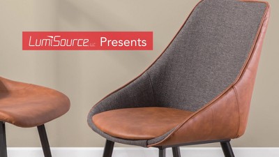 Set of 2 Grey Faux Leather Walnut Wood Upholstered Side Chairs