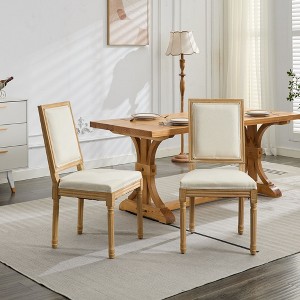 Sapphtopaz French Style Dining Chairs Set of 2 Linen Fabric Upholstered Backrest Chair with Square Back and Wood Legs for Kitchen, Dining Room - 1 of 4