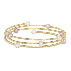 EVERLY JEWELRY | Brass 4.5-5mm Pink & White Cultured Freshwater Pearl Layered Coil Bangle, 7-inch - 1 of 4