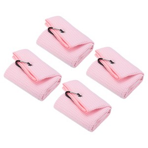 Unique Bargains Microfiber Super Absorbent Waffle Pattern Tri-Fold Golf Towels with D Hooks 4 Pcs 20"x16" - 1 of 4