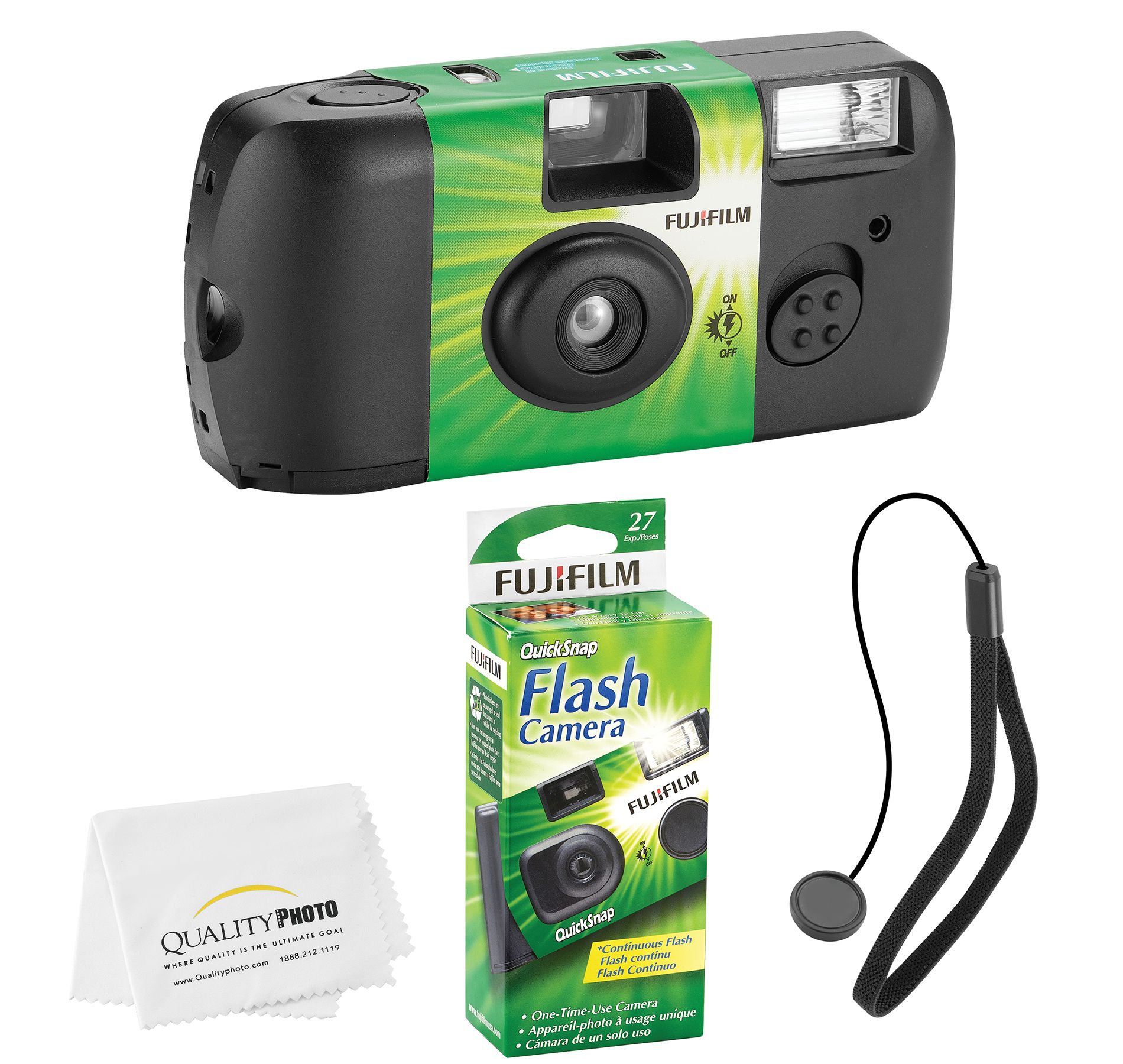 Fujifilm QuickSnap Flash 400 Disposable 35mm Camera Bonus Hand Strap + Quality Photo Microfiber Cloth