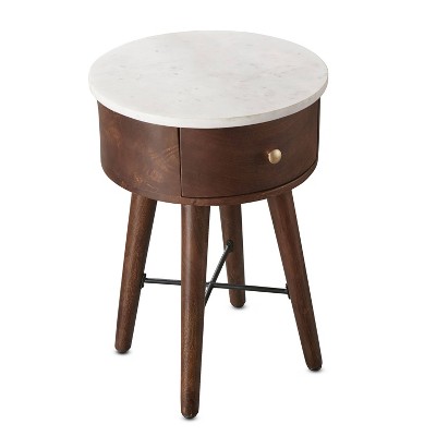 Bangalore Round End Table White/Brown - Steve Silver Co.: Marble Top, No Assembly, CSA Certified