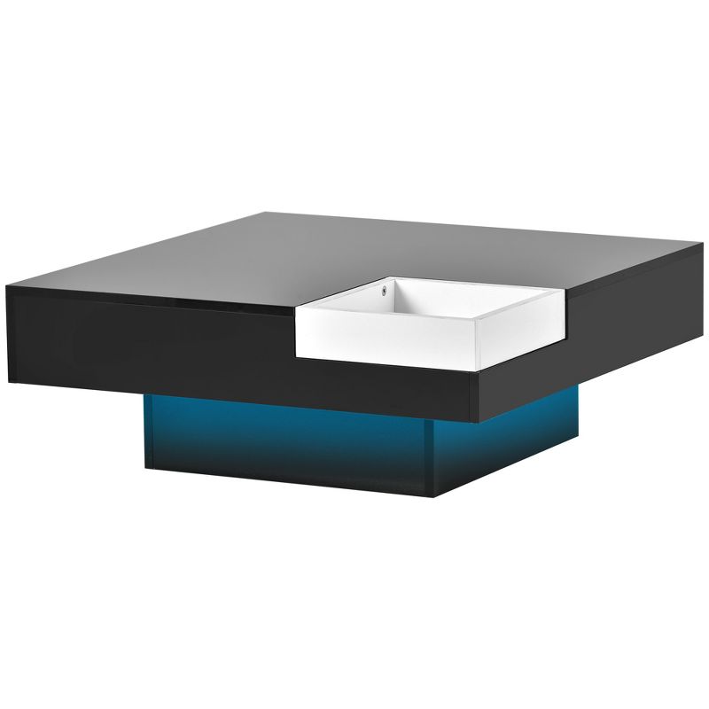 Modern Minimalist Design Square Coffee Table with Detachable Tray and Plug-in 16-color LED Strip Lights 4M - ModernLuxe, 4 of 11