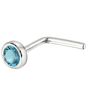 Jewelry Avalanche 22G 14K Gold Bezel-set Blue Topaz L-shape Nose Stud - 1 of 1
