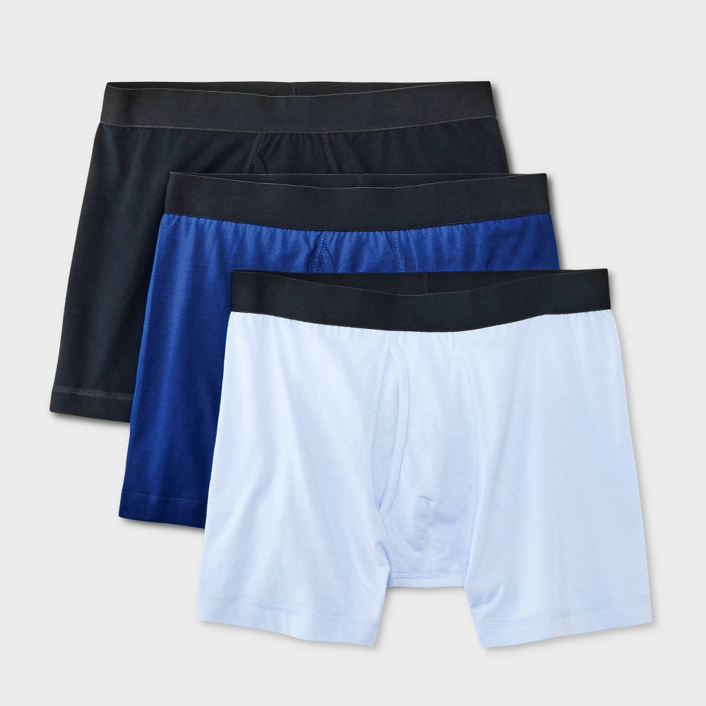 Men's Boxer Briefs 3pk - Dealworthy™ Blue/Black M: Mid Rise, Elastic Waistband