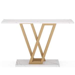 GlasFlength Console Tables Modern Narrow Table with Faux Marble Top and Gold Metal Frame for Living Room Entryway, White, 43.31"*11.81"*31.5" - 1 of 4