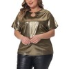 Agnes Orinda Women's Plus Size Keyhole Metallic Round Neck Short Sleeve Party Blouses - 2 of 4