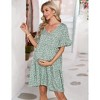 Maternity Dress Womens Casual Babydoll Dress Ruffle Short Sleeve V Neck Floral Printed Flowy Mini Short Tunic Dress - 2 of 4