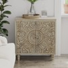 JIONJOY Distressed White Floral Storage Cabinet - Rustic Farmhouse Accent Piece with Carved Flower Details - 4 of 4