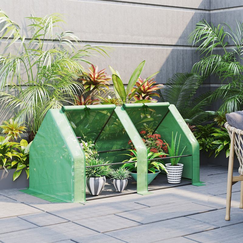 Outsunny Mini Greenhouse Portable Hot House with Large Zipper Doors & Water/UV PE Cover for Outdoor and Garden, 2 of 7