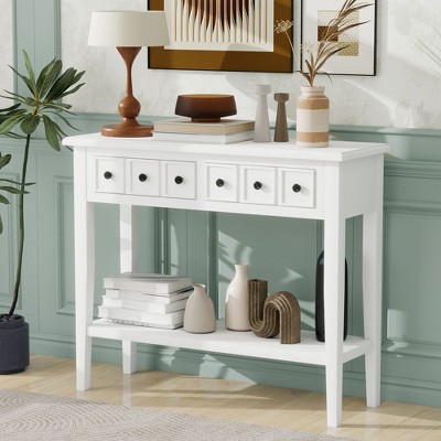 NicBex 2 Drawers Console Table with 1 Open Shelf,Entryway Table with Black Round Knobs and Rubberwood Legs,Modern Couch Table for Living Room