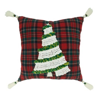 Saro Lifestyle Poly-Filled Throw Pillow With Plaid Christmas Tree Design