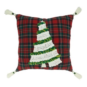 Saro Lifestyle Poly-Filled Throw Pillow With Plaid Christmas Tree Design - 1 of 3