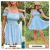 EXLURA Women's 2025 Summer Short Puff Sleeve Casual Short Mini Dresses Tie Back Square Neck A-Line Sundress - 4 of 4