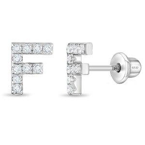 Girl's Cubic Zirconia Letter Initial Screw Back Sterling Silver Earrings - In Season Jewelry - 1 of 4