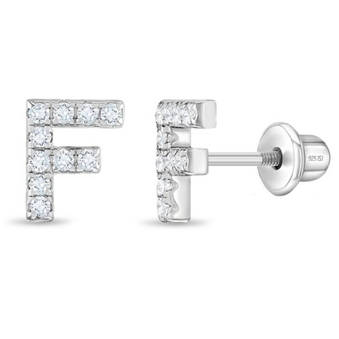 Girl's Cubic Zirconia Letter Initial Screw Back Sterling Silver Earrings - In Season Jewelry - image 1 of 4